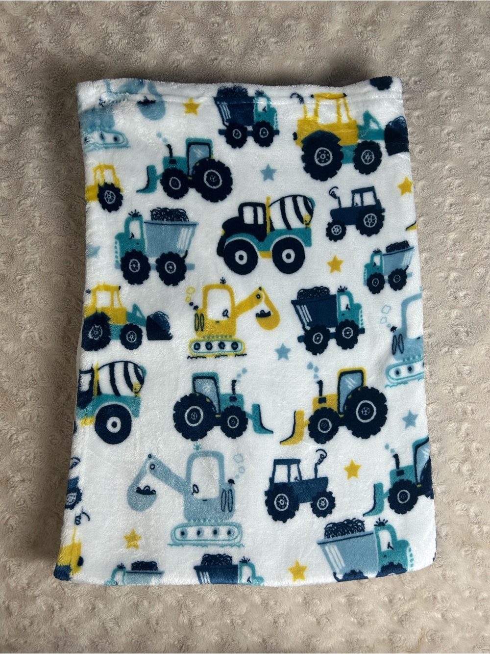 Bop Bop Baby Construction Trucks Blanket Blue White Yellow Tractor Star Danbar
